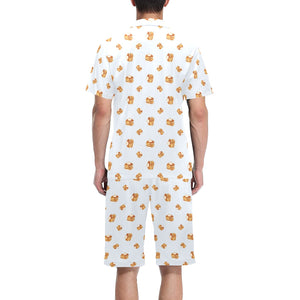 Pancake Pattern Print Design 03 Men's V-Neck Short Pajama Set