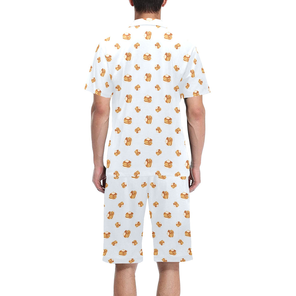 Pancake Pattern Print Design 03 Men's V-Neck Short Pajama Set