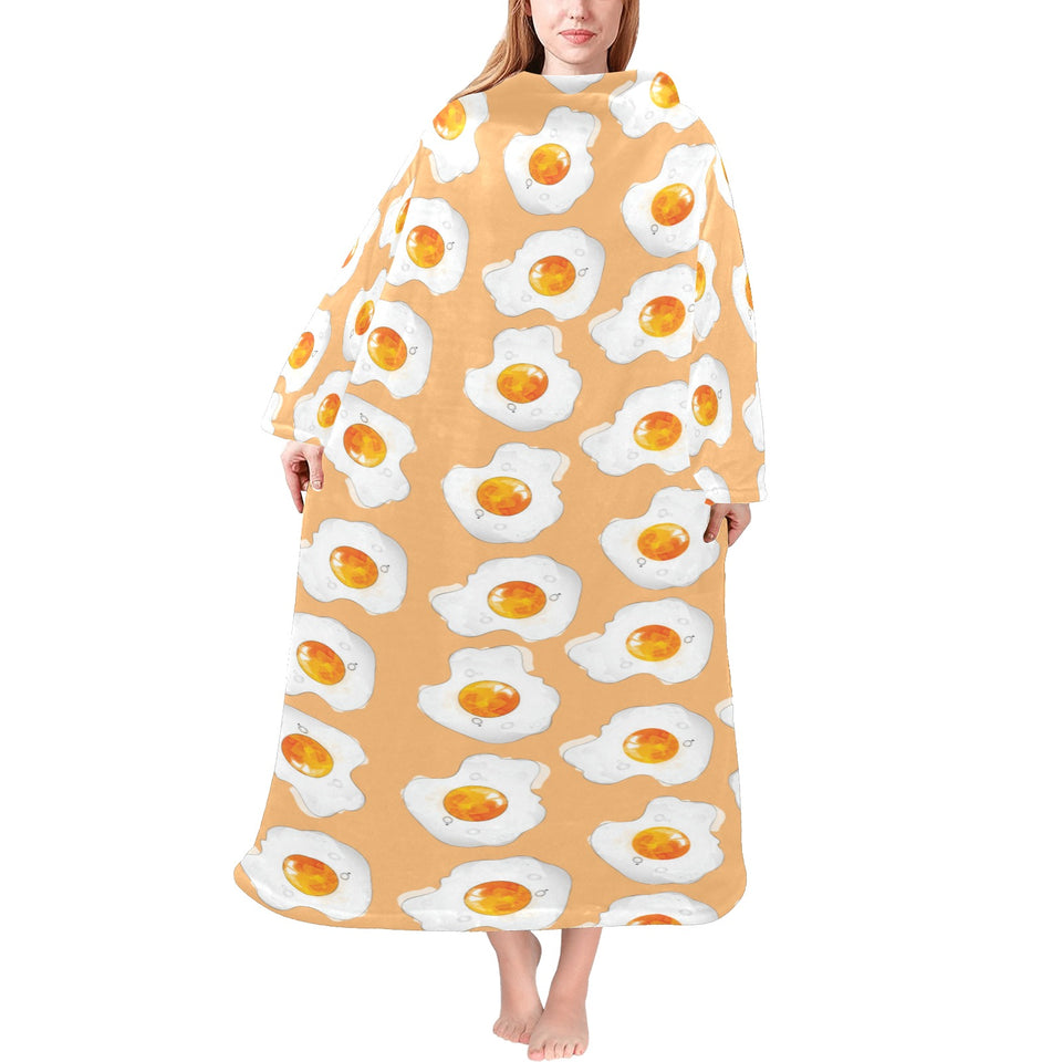 Fried Eggs Pattern Print Design 01 Blanket Robe with Sleeves