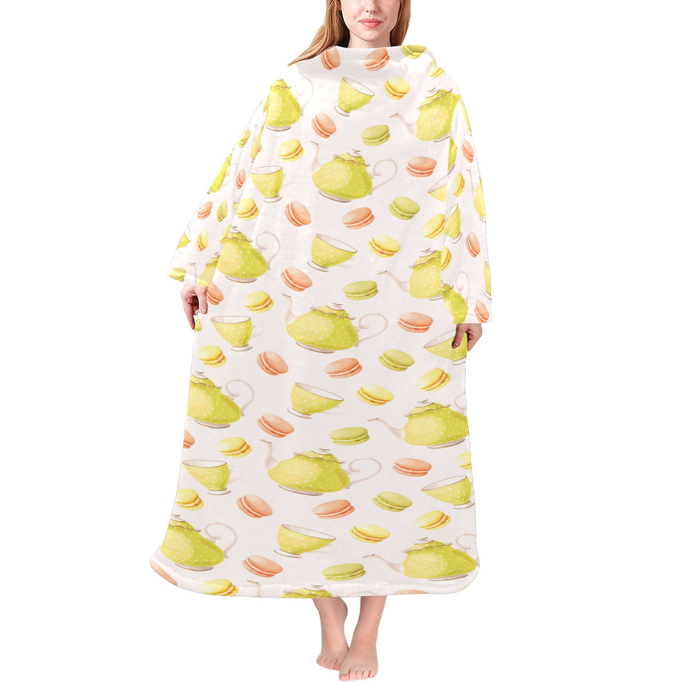 Tea pots Pattern Print Design 03 Blanket Robe with Sleeves