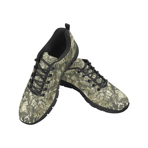 Green Camo Camouflage Flower Pattern Men's Sneakers Black