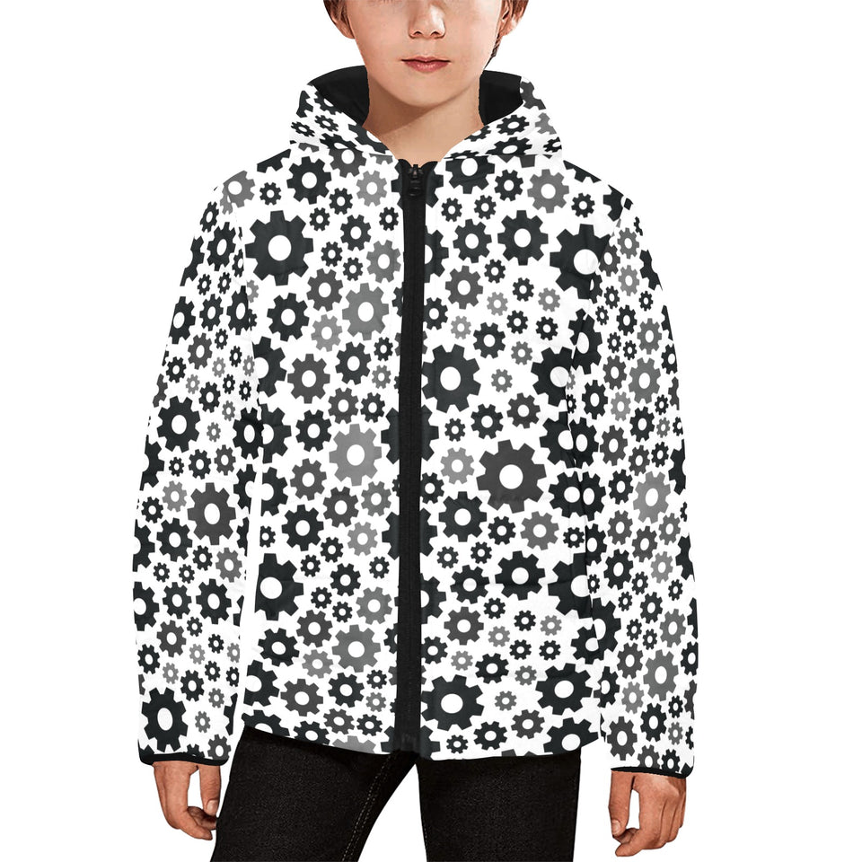 Gear Pattern Print Design 01 Kids' Boys' Girls' Padded Hooded Jacket