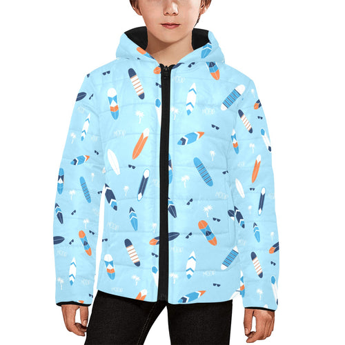 Surfboard Pattern Print Design 05 Kids' Boys' Girls' Padded Hooded Jacket