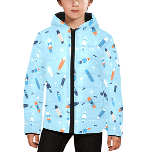 Surfboard Pattern Print Design 05 Kids' Boys' Girls' Padded Hooded Jacket