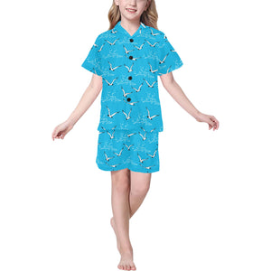 Seagull Pattern Print Design 05 Kids' Boys' Girls' V-Neck Short Pajama Set