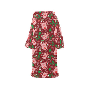 Pig Pattern Print Design 01 Blanket Robe with Sleeves