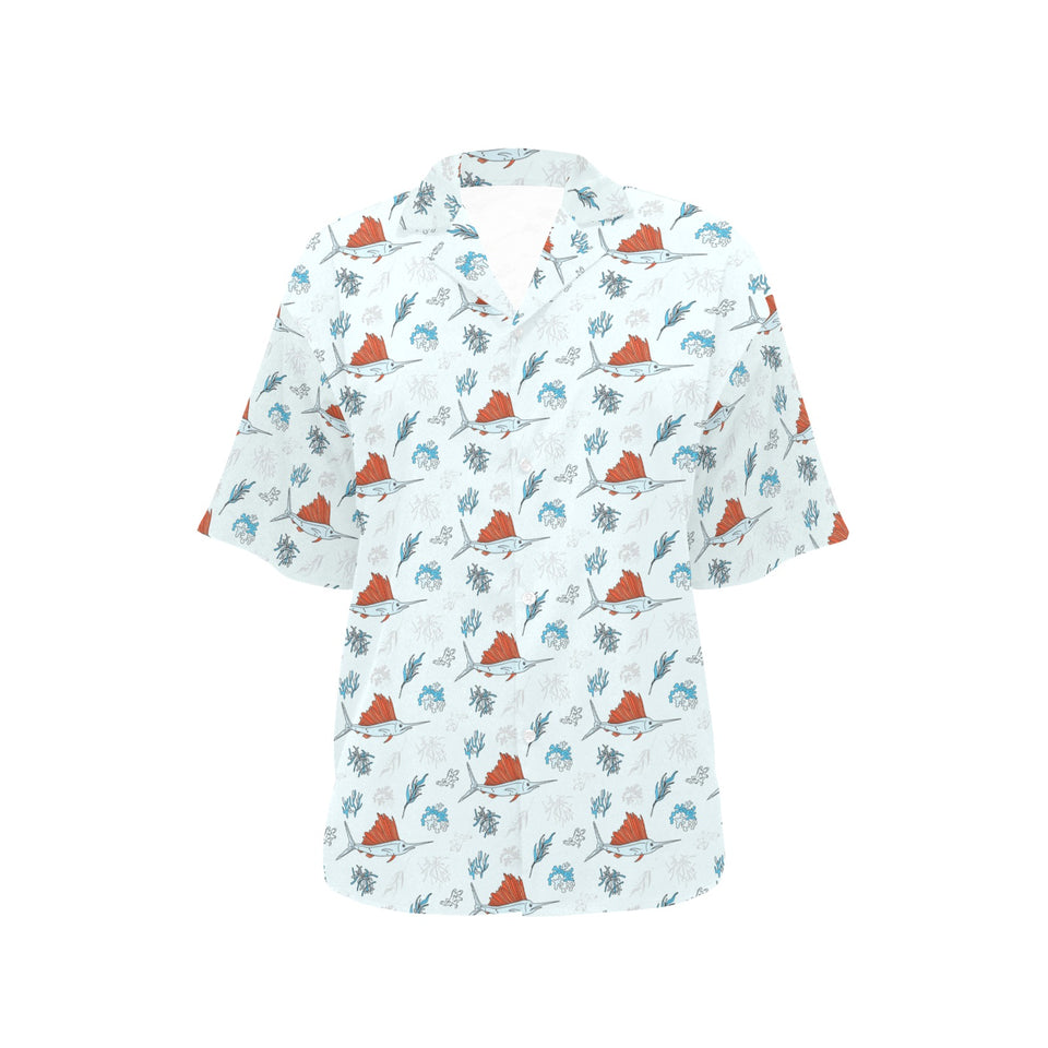 Swordfish Pattern Print Design 03 Women's All Over Print Hawaiian Shirt