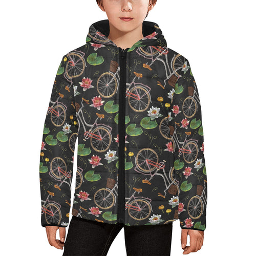 Bicycle Pattern Print Design 03 Kids' Boys' Girls' Padded Hooded Jacket