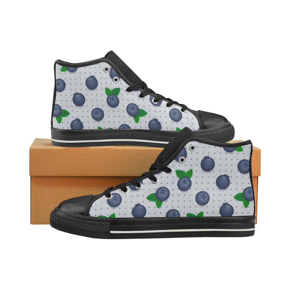 Blueberry Pokka Dot Pattern Men's High Top Canvas Shoes Black