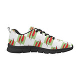 Red Chili Pattern Green White background Men's Sneakers Black