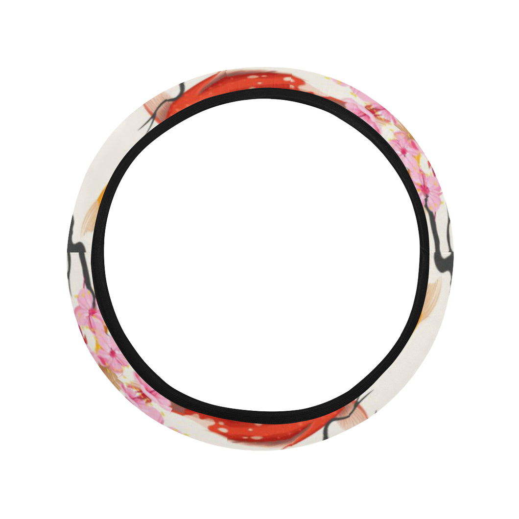 Colorful Koi Fish Carp Fish and Sakura Pattern Car Steering Wheel Cover