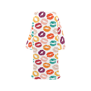 Lips Pattern Print Design 03 Blanket Robe with Sleeves