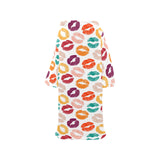 Lips Pattern Print Design 03 Blanket Robe with Sleeves