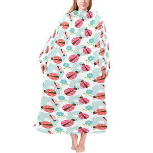 Ladybug Pattern Print Design 03 Blanket Robe with Sleeves