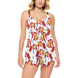 Goldfish Pattern Print Design 02 Chest Sexy Pleated Two Piece Swim Dress