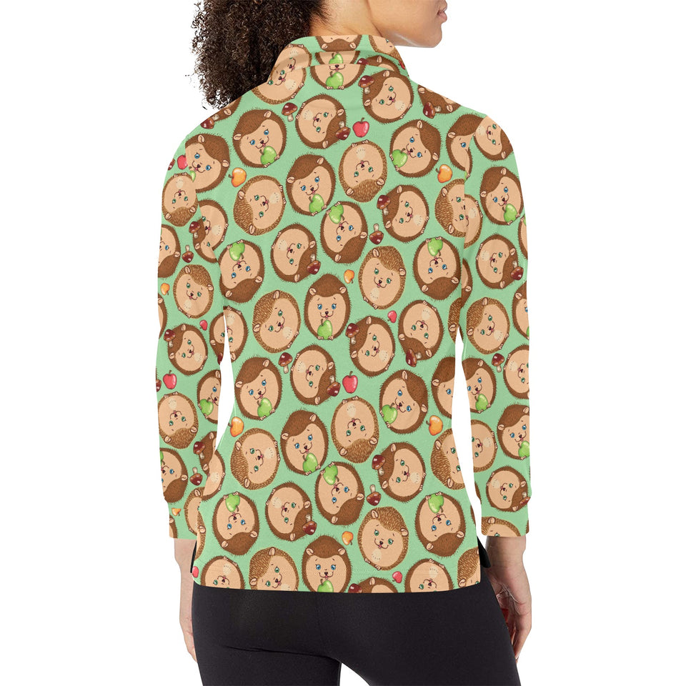 Hedgehog Pattern Print Design 01 Women's Long Sleeve Polo Shirt