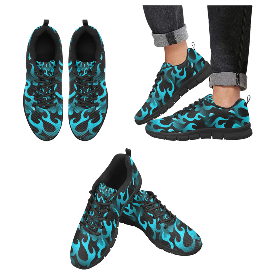 Blue Flame Fire Pattern Background Men's Sneakers Black