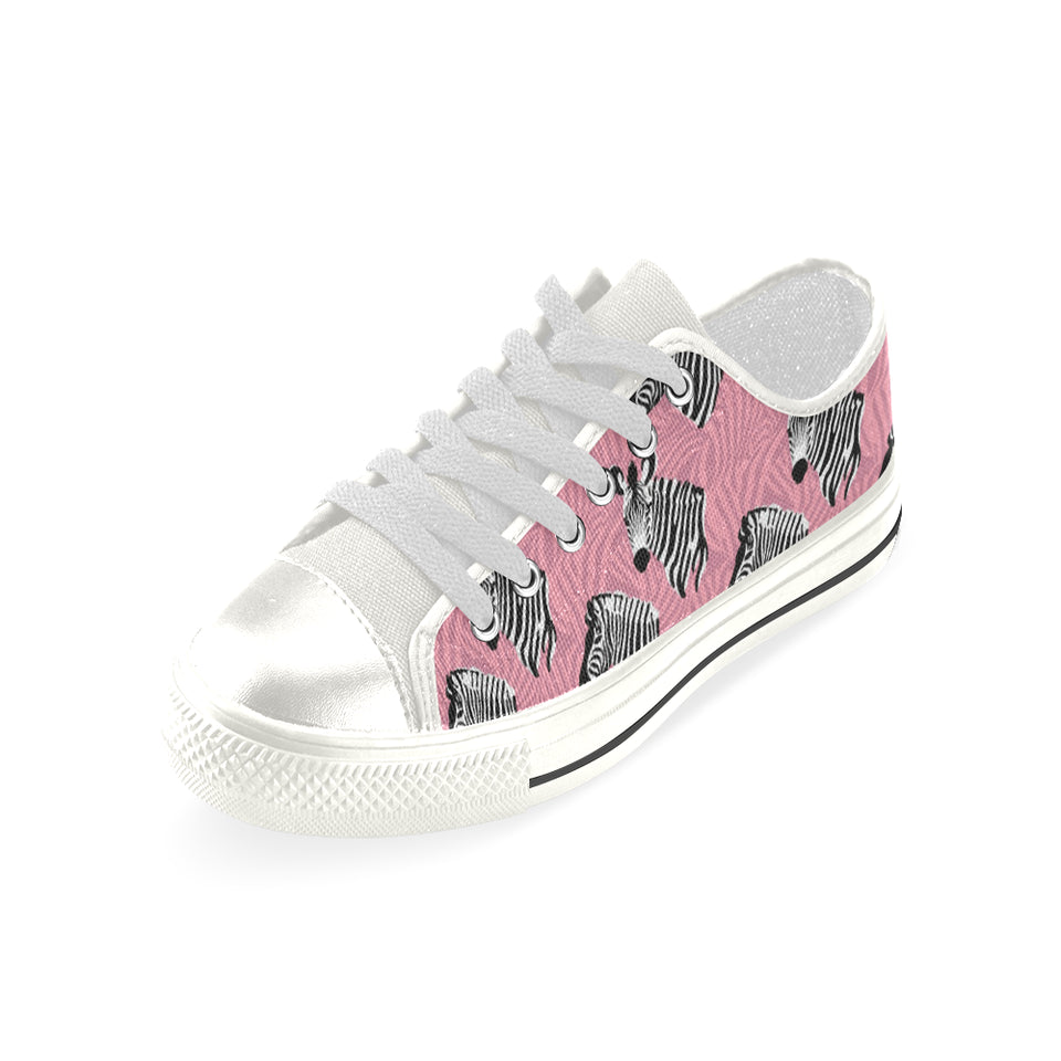 Zebra Head Pattern Women's Low Top Canvas Shoes White