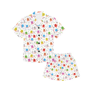 Snail Pattern Print Design 05 Kids' Boys' Girls' V-Neck Short Pajama Set