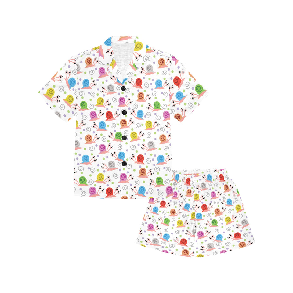 Snail Pattern Print Design 05 Kids' Boys' Girls' V-Neck Short Pajama Set