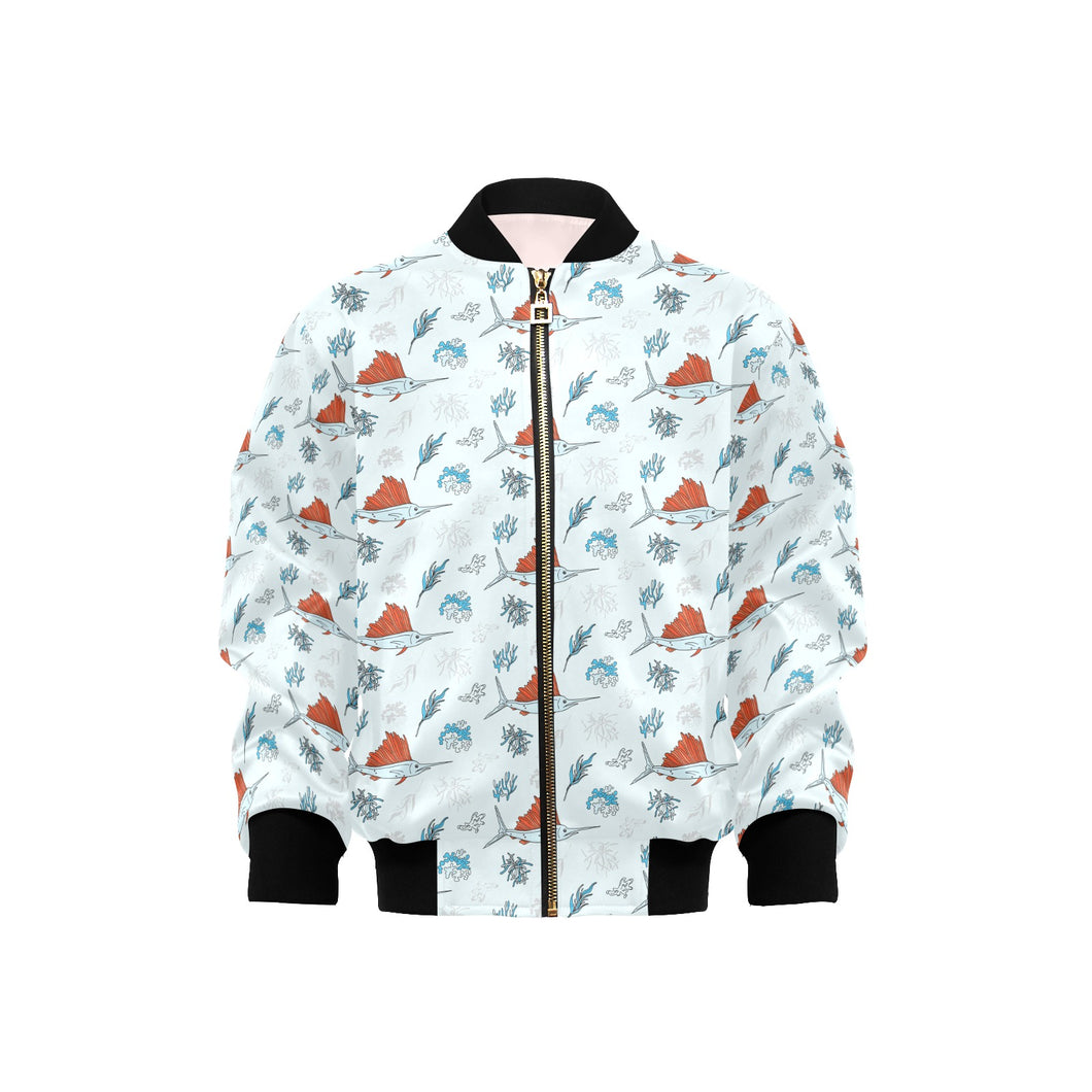 Swordfish Pattern Print Design 03 Kids' Boys' Girls' Bomber Jacket