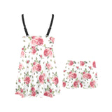 Rose Pattern Print Design 02 Chest Sexy Pleated Two Piece Swim Dress