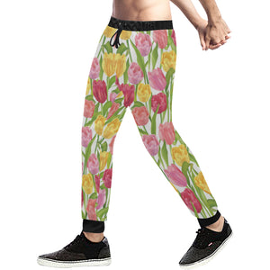 Pink Red Yellow Tulip Pattern Unisex Casual Sweatpants