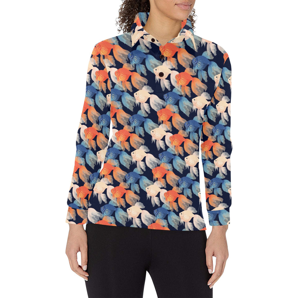 Goldfish Pattern Print Design 04 Women's Long Sleeve Polo Shirt