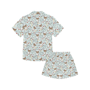 Teddy Bear Pattern Print Design 02 Kids' Boys' Girls' V-Neck Short Pajama Set