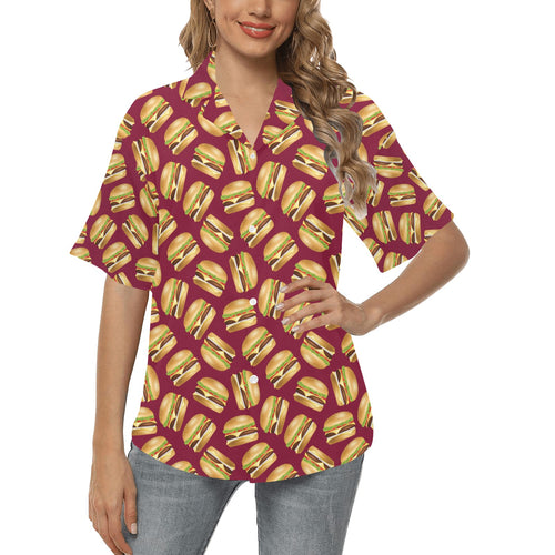 Hamburger Pattern Print Design 01 Women's All Over Print Hawaiian Shirt