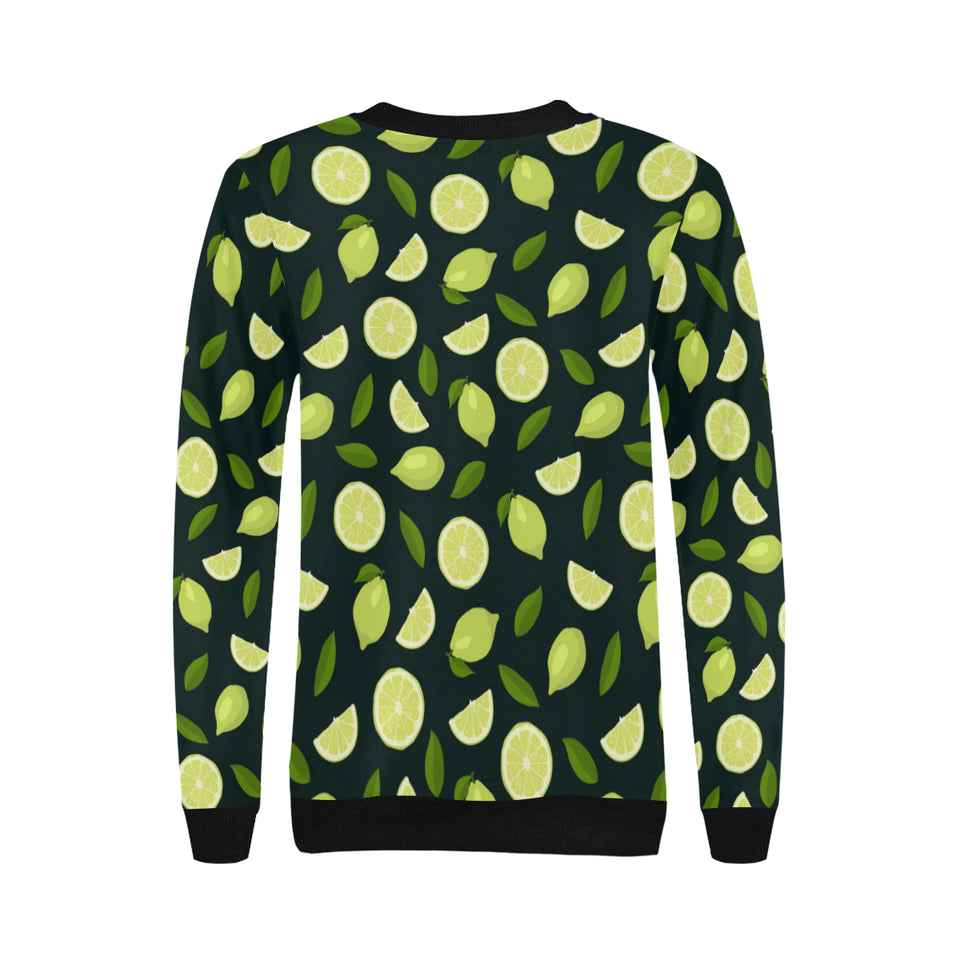 Lime Leaves Pattern Women's Crew Neck Sweatshirt