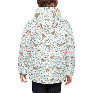 Teddy Bear Pattern Print Design 02 Kids' Boys' Girls' Padded Hooded Jacket