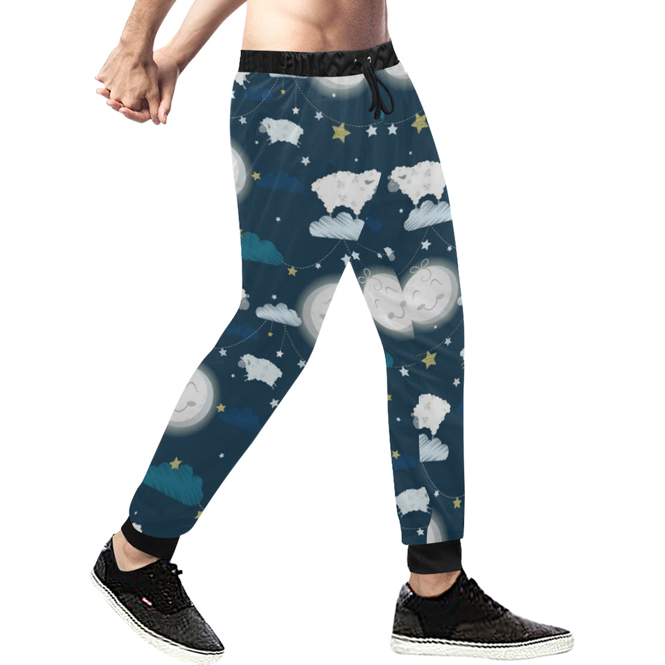 Sheep Playing Could Moon Pattern Unisex Casual Sweatpants