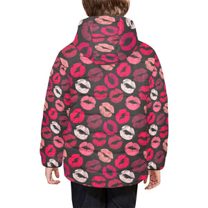 Lips Pattern Print Design 02 Kids' Boys' Girls' Padded Hooded Jacket