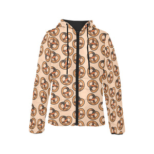 Pretzels Pattern Print Design 02 Women's Padded Hooded Jacket