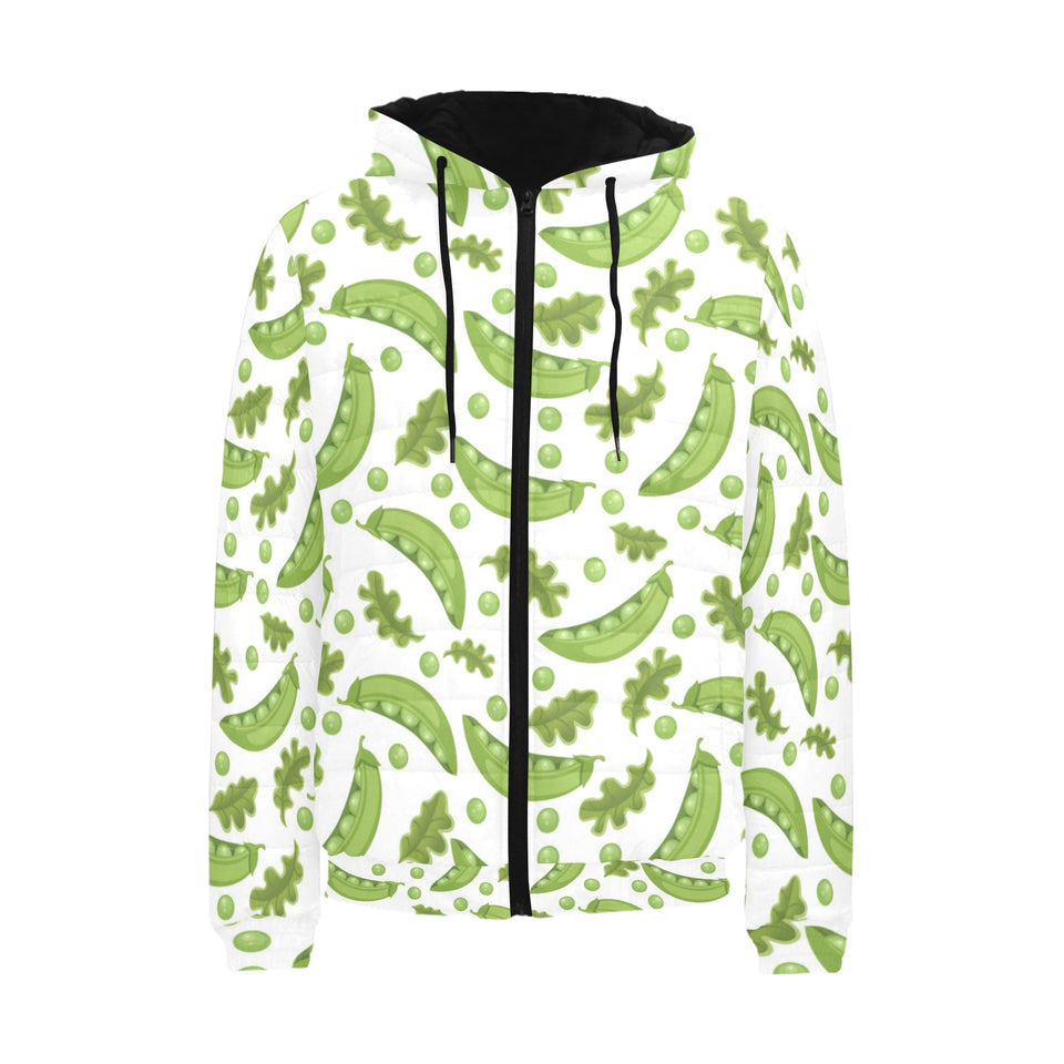 Green Peas Pattern Print Design 02 Men's Padded Hooded Jacket(ModelH42)