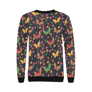 Butterfly Flower Pattern Women's Crew Neck Sweatshirt