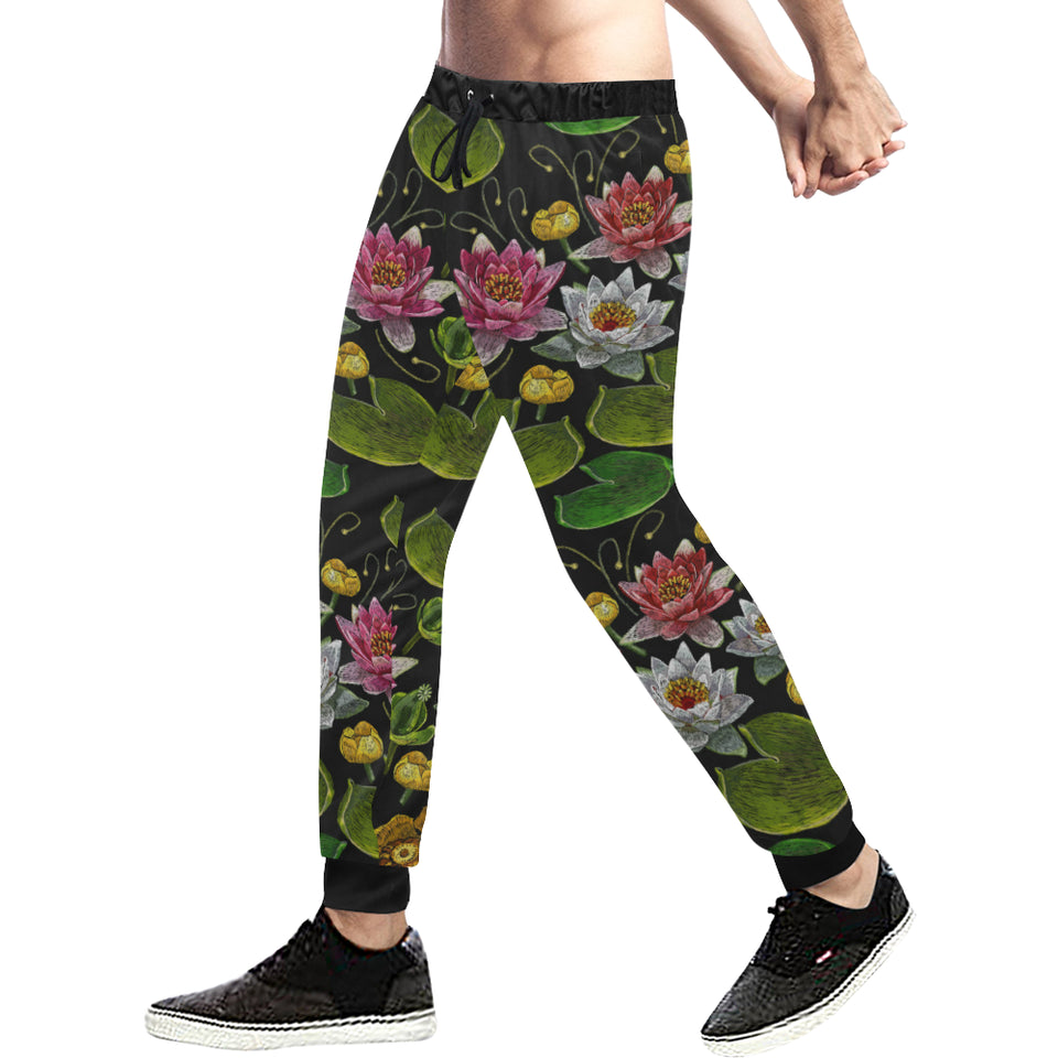 Lotus Waterlily Flower Pattern Background Unisex Casual Sweatpants