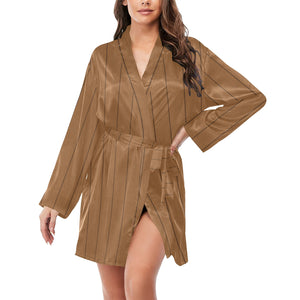 Wood Printed Pattern Print Design 03 Women's Long Sleeve Belted Night Robe