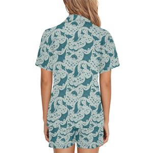 Stingray Pattern Print Design 01 Women's V-Neck Short Pajama Set