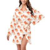 Goldfish Pattern Print Design 05 Women's Long Sleeve Belted Night Robe