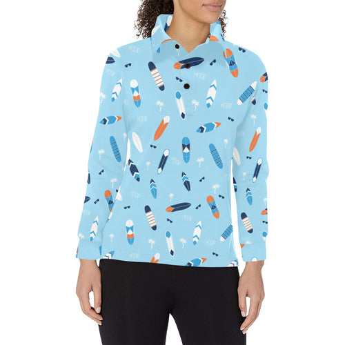 Surfboard Pattern Print Design 05 Women's Long Sleeve Polo Shirt