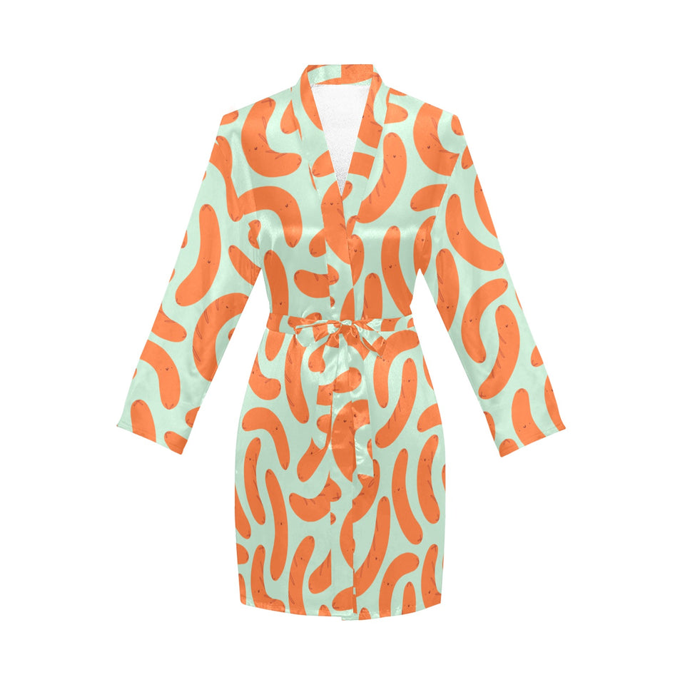 Sausage Pattern Print Design 04 Women's Long Sleeve Belted Night Robe