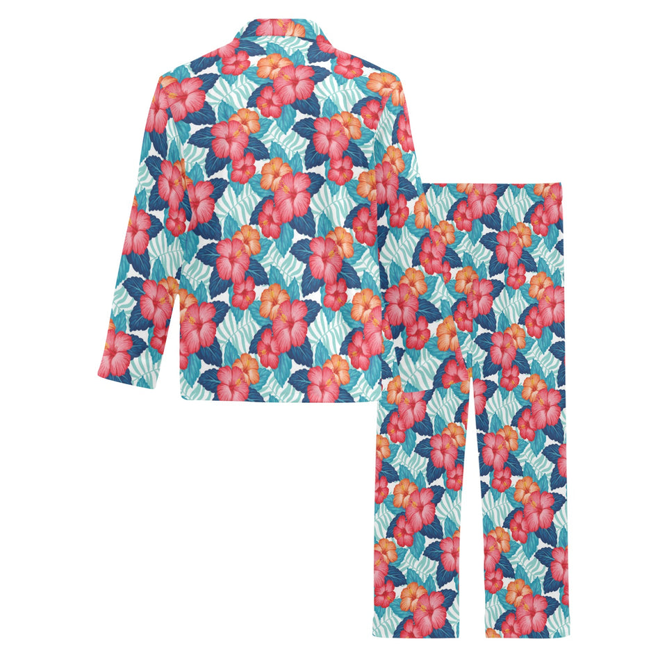 Hibiscus Pattern Print Design 05 Men's Long Pajama Set