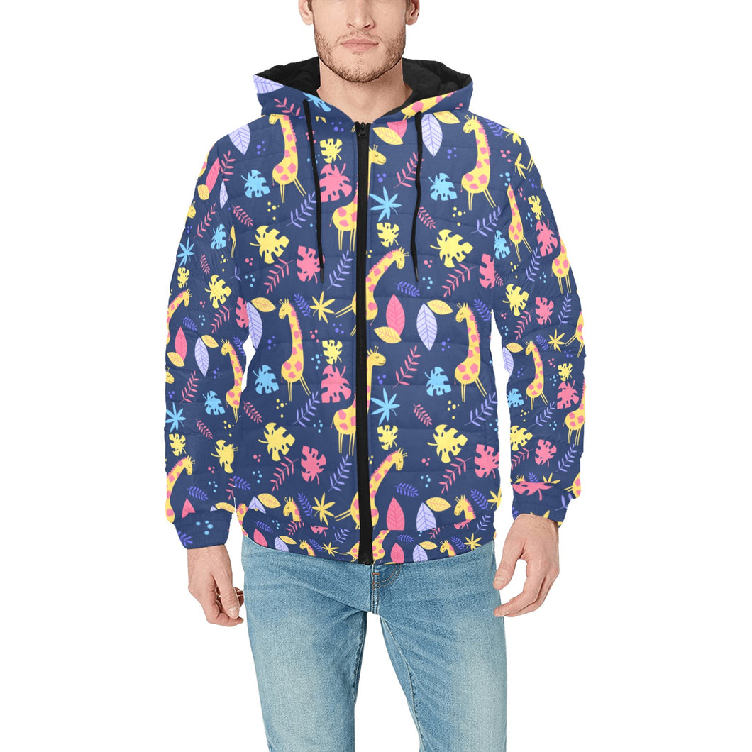 Giraffe Pattern Print Design 04 Men's Padded Hooded Jacket(ModelH42)