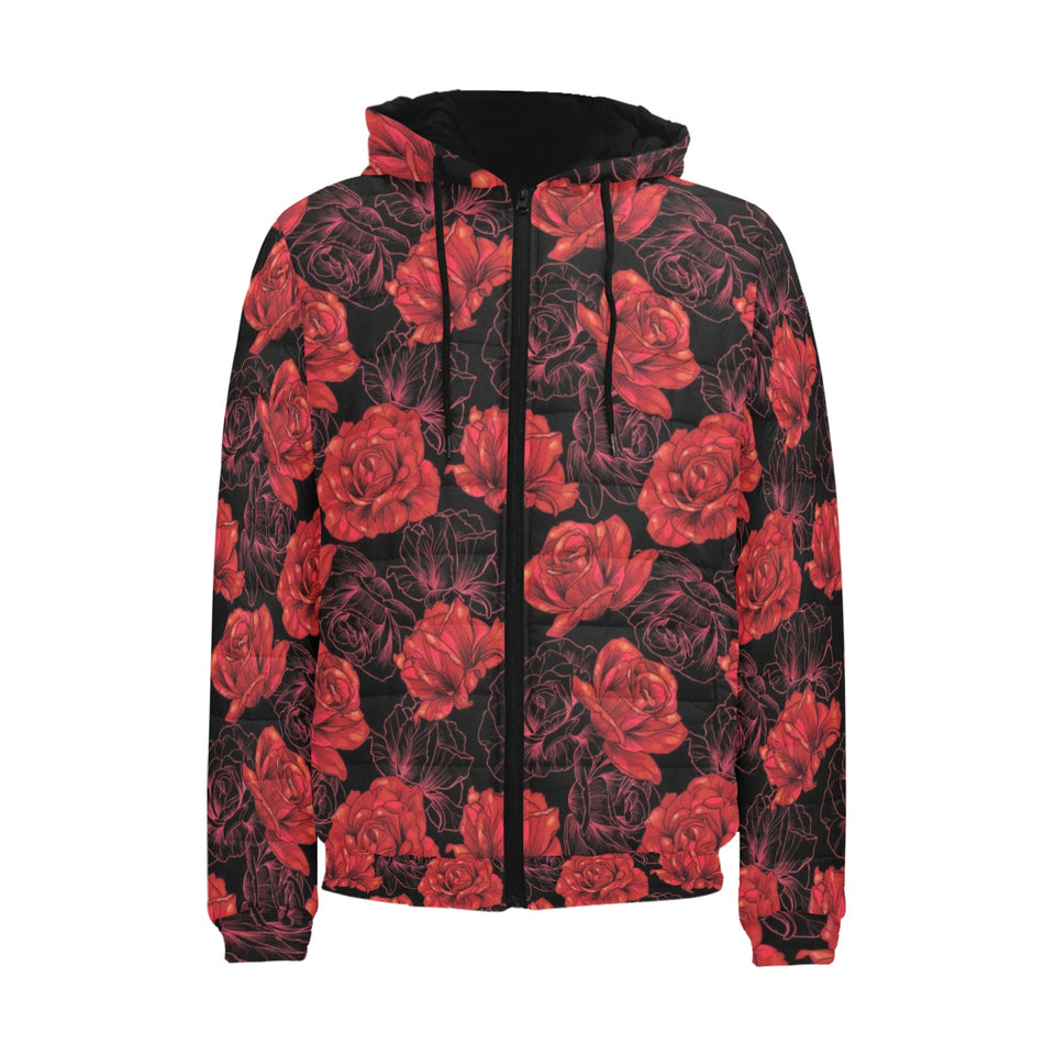 Rose Pattern Print Design 01 Men's Padded Hooded Jacket(ModelH42)