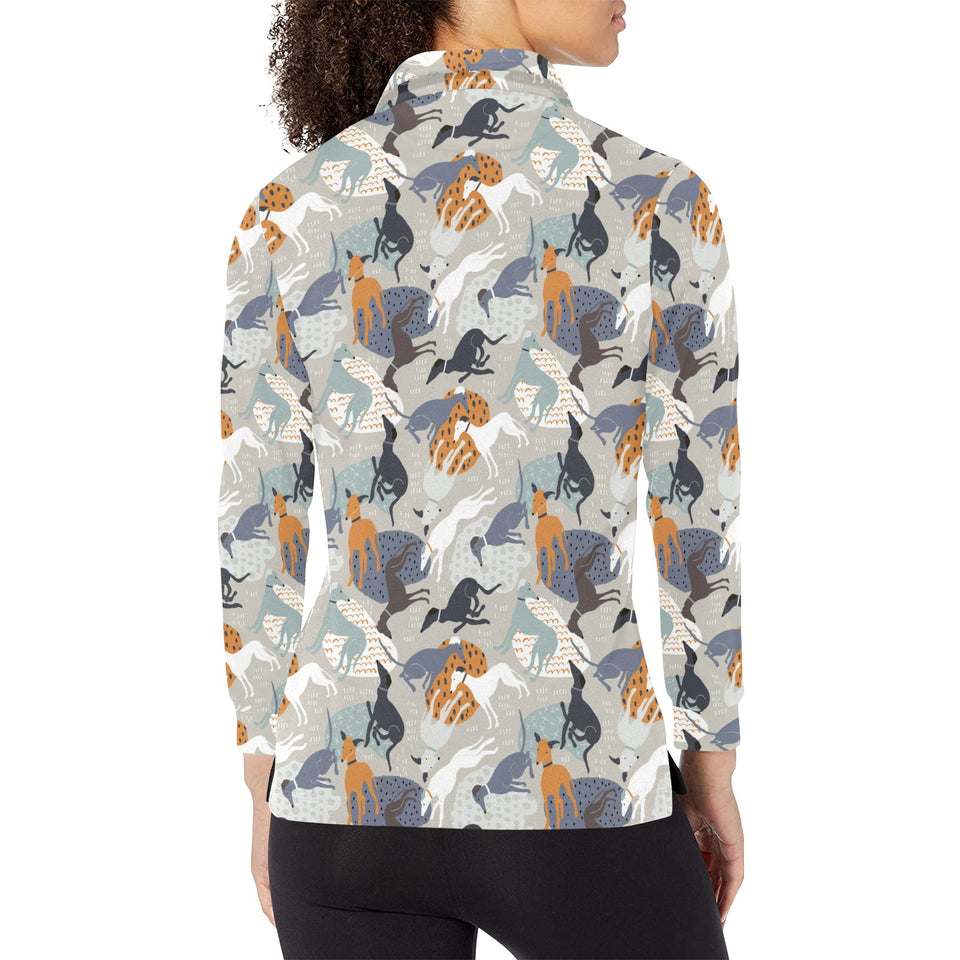 Greyhound Pattern Print Design 04 Women's Long Sleeve Polo Shirt