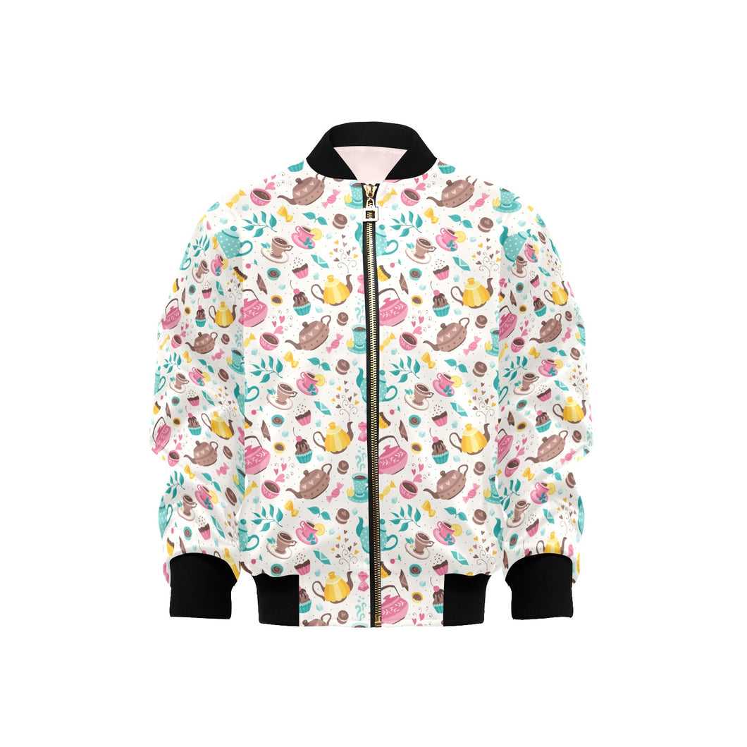 Tea pots Pattern Print Design 05 Kids' Boys' Girls' Bomber Jacket