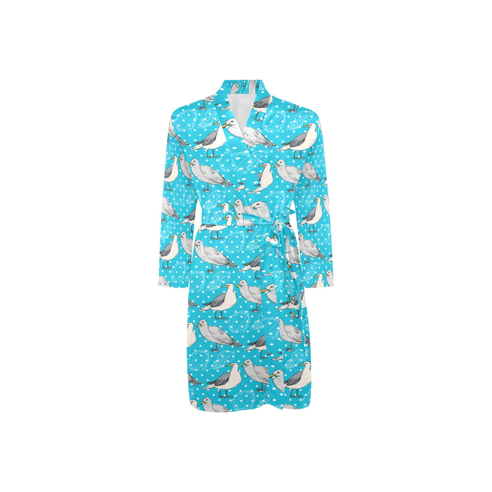 Seagull Pattern Print Design 02 Men's Long Sleeve Belted Night Robe