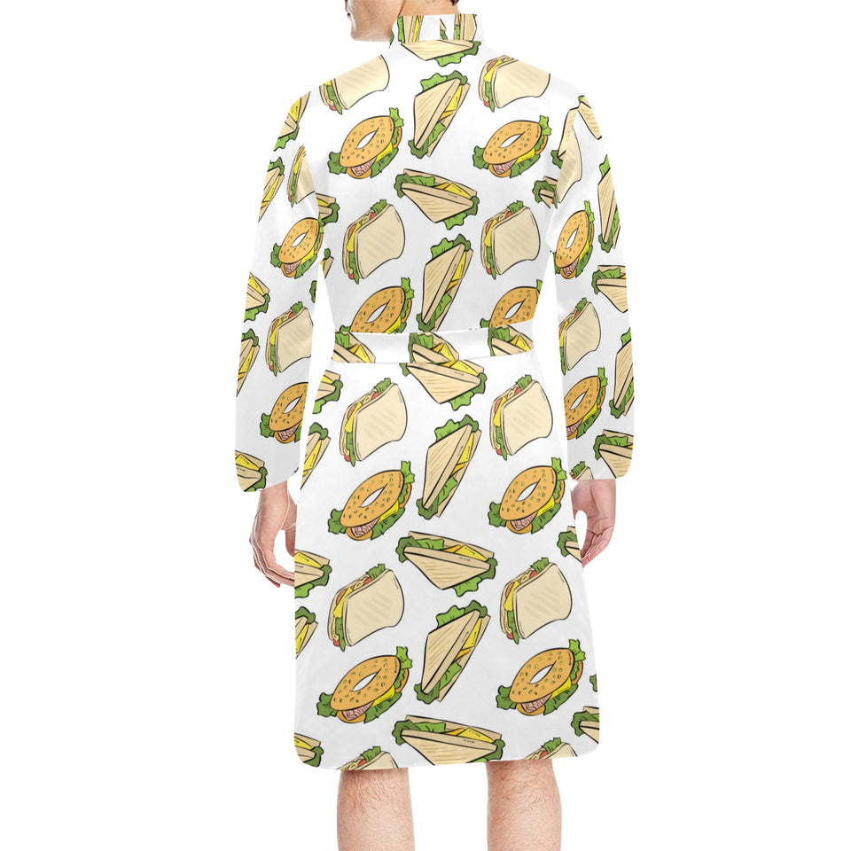 Sandwich Pattern Print Design 05 Men's Long Sleeve Belted Night Robe